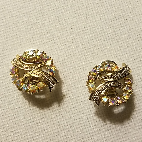 AB Rhinestone Clip-on Earrings - Picture 1 of 3